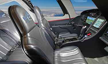 Closeup of front seats in a Lancair Mako