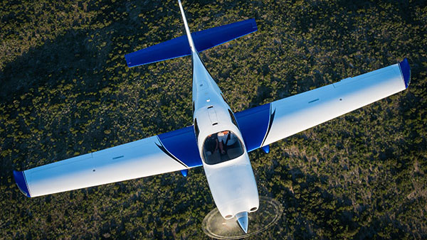 Lancair Mako in flight from overhead