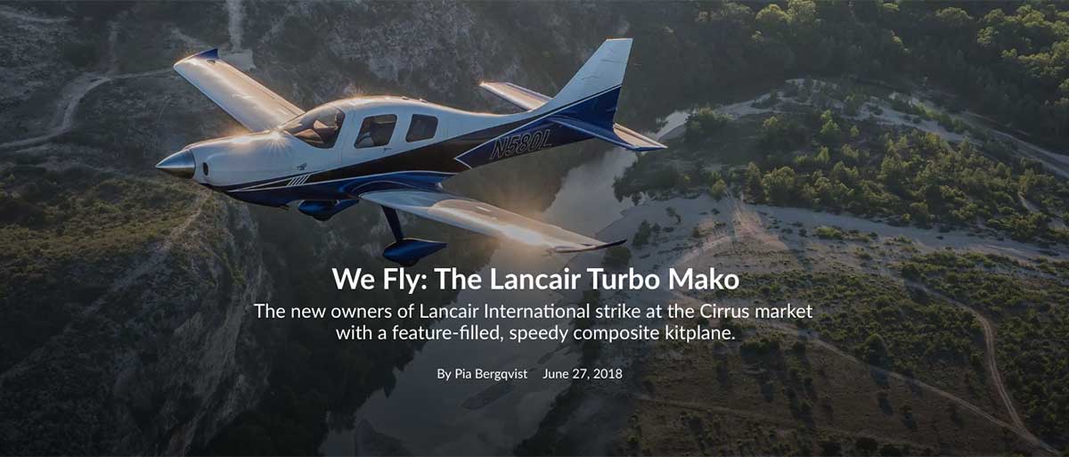 Cover of FLYING magazine with Lancair Mako in air